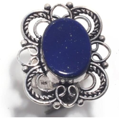 Genuine Lapis Lazuli Ring Silver Overlay over Copper , Hand Made Women Jewelry gift , R6704, Size: 7.75