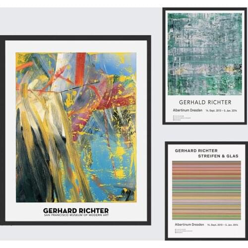 German Exhibition Poster Trees Art Print Colours Abstract Floral Wall Canvas Painting Teal Aqua Picture Nordic Office Room Decor