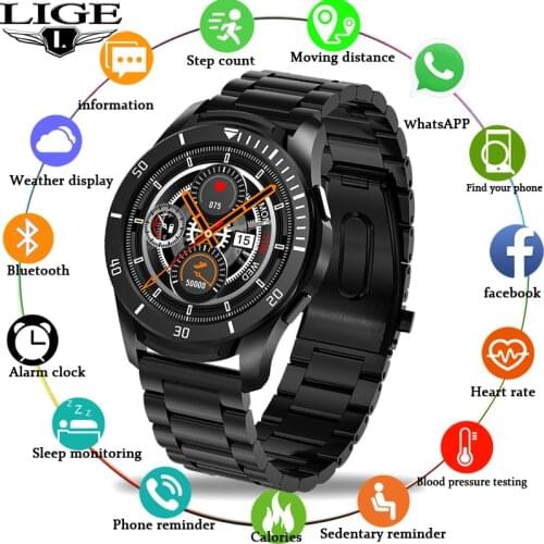 LIGE Luxury Smart Watch Men Large Dial Sports Smart Watch LED Full Touch Screen Multifunctional IP67 Waterproof Fitness Tracker