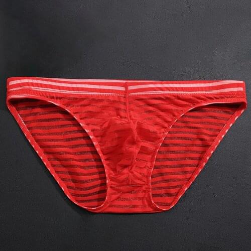 Sexy Mens See-through Boxer Briefs Striped Mesh Pouch Underwear Panties Lingerie Men Breathable Ultra-thin Briefs