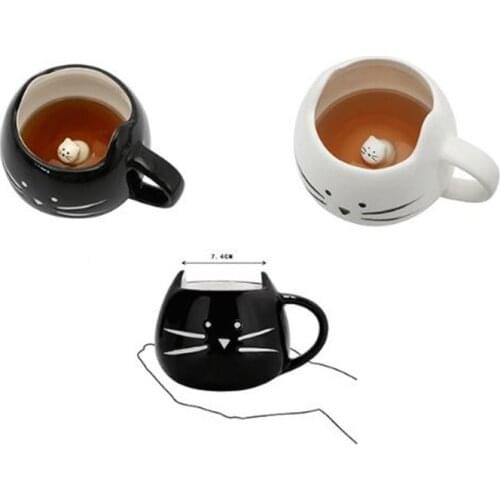 Creative Cat Mug Coffee Cups 3D White Black Cute Cat In The Bottom Funny Milk Tea Mugs Breakfast Cup Drinkware Novelty Gifts Kid