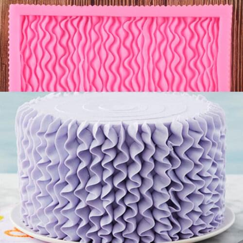 Folded Lotus Leaf Lace Cake Border Fondant Silicone Mold Baby Birthday Cake Decorating Tools Cake Baking Candy Chocolate Molds