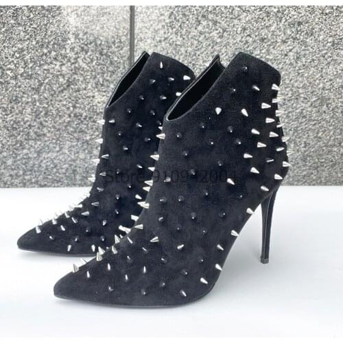 Punk Design Stud Rivet Spikes Ankle Motorcycles Boots Platform Thin High Heel Quality Leather Cool Dress Shoes