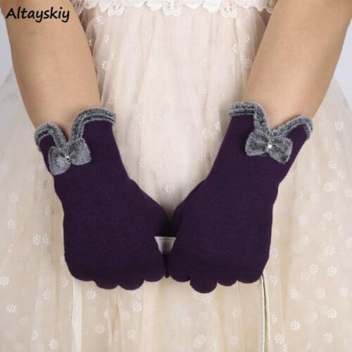 Gloves Women Warm Bow Solid Kawaii Sweet Driving Winter Womens Simple High-quality Fleece Elegant Students Girls Ladies 2020 New