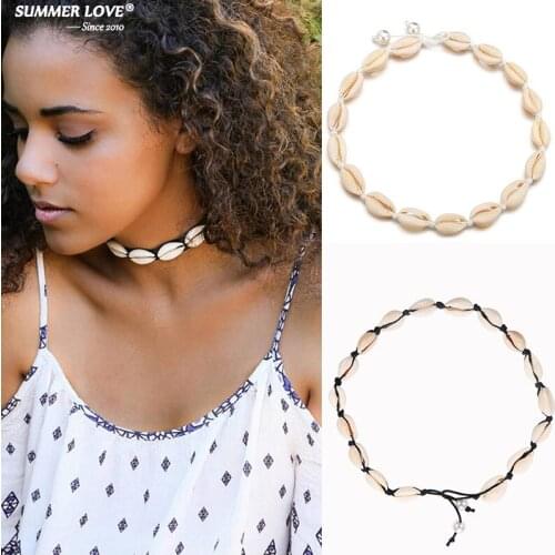 Handmade Woven White Shell Choker Necklace for Women Bohemian Short Rope Chain Beaded Necklace Collar Female Beach Jewelry