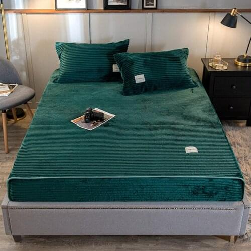 Winter Solid Color Warm Fitted Sheet Soft Velvet Mattress Cover Four Corners with Elastic Band Bed Sheets Pillowcase #s