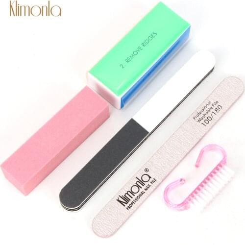 1Set Klimonla Nails Art Salon Sanding UV Gel Polishing Nail File Kits Nail Brush Gray 100/180 Grit Nail Buffing Accessories