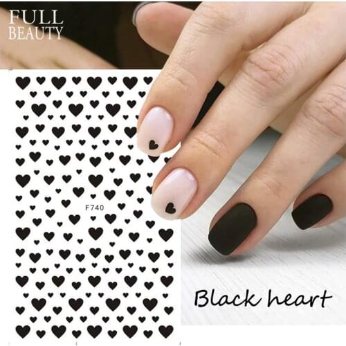 1pc Black Heart Sliders for Nails Stickers 3D Red White Love Wedding Design Valentine Manicure Nail Art Decoration Decals CHF740