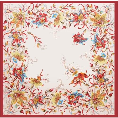 2020 90x90 Idyllic floral Multipurpose women Silk twill scarf Satin square tie Hairband ladies foulard femme towel bufanda shawl