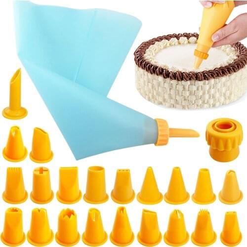 23Pcs/Set Pastry Bag Tips Kitchen Cake Icing Piping Cream Cake Decorating Tools Reusable Pastry Bag Nozzle Set