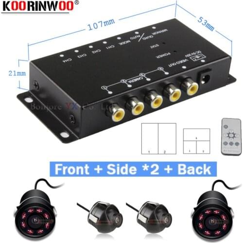 Koorinwoo 4 Channel Box For Sony CCD 360 Degree Car Rear View Camera Front Side View Backup Camera Forward reverse Mirror Image