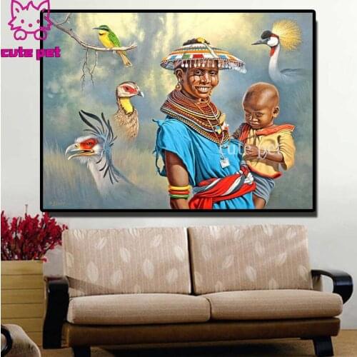 Embroidery Diamond 5d Diamond Painting African woman and child cross Stitch kits full Square Round mosaic animal wall sticker