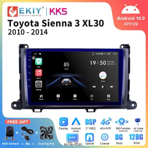 EKIY 6G+128G 8 Core 4G WIFI Smart Car Multimedia Player For Toyota Sienna 3 XL30 2010-2014 Android 10 Auto Radio Stereo GPS Navi