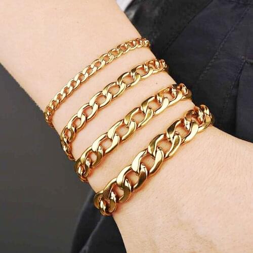 Stainless Steel Gold Plated 4/6/8/10mm Width Smooth Flat Chain Bracelet Men Women Wrist Jewelry Unisex Wholesale Dropshpping