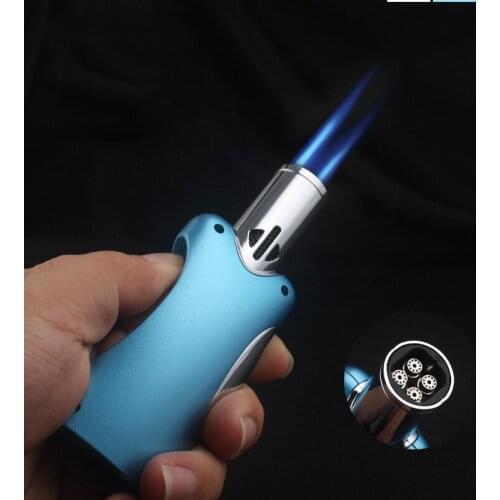 Jobon 4 Nozzle Spray Gun Butane Lighter Triple Torch Turbine Windproof Lighter Cigarette Accessories Metal Gas Kitchen Grill
