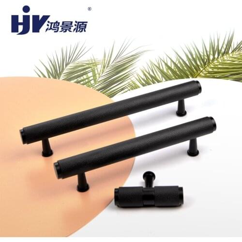 Black Kitchen Door Handles Knobs Knurled T Bar Cabinet Handle Textured Simple Drawer Pulls Cupboard Handle Furniture Hardware