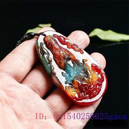 Color Jade Guanyin Pendant Fashion Necklace Natural Gifts Dragon Amulet Jadeite Chinese Jewelry Carved Charm