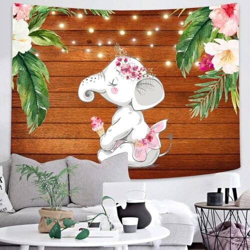 Simsant Baby Shower Kids Tapestry Elephant Flowers and Plants Art Wall Hanging Tapestries for Living Room Home Dorm Decor