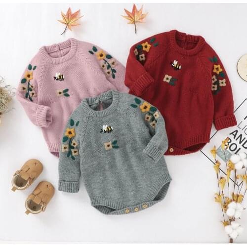 Newborn Baby Girl Clothes Long Sleeve Embroidery Romper Fashion Autumn Winter Knitted Jumpsuit for Kids Girls