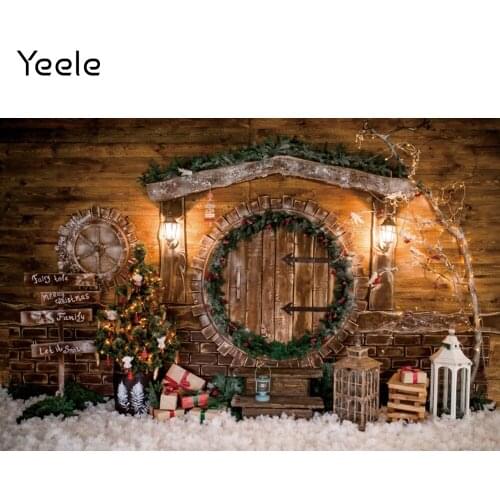 Yeele Photocall Merry Christmas Backdrop Wood House Tree Gift Baby Portrait Background Photography Photographic For Photo Studio