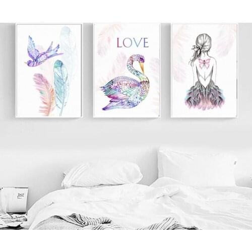 Flamingo Feather girl diamond embroidery 3 pieces diamond Painting cross stitch mosaic diy rhinestone Wall Art Triptych N1003
