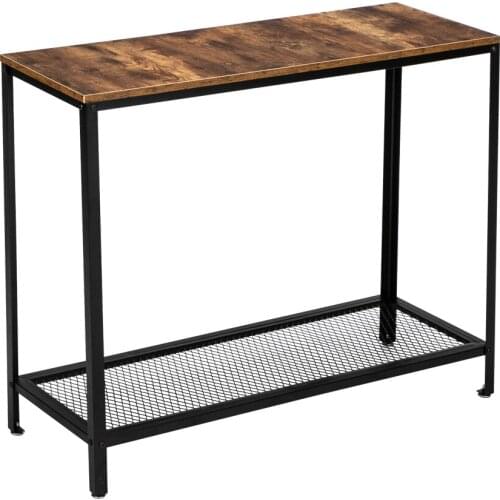 Coffee Side Tea Sofa Table Modern Industrial Wood Grain 2-Floor 40-Inch Rectangle Particleboard Top Wrought Iron Frame[US-Stock]