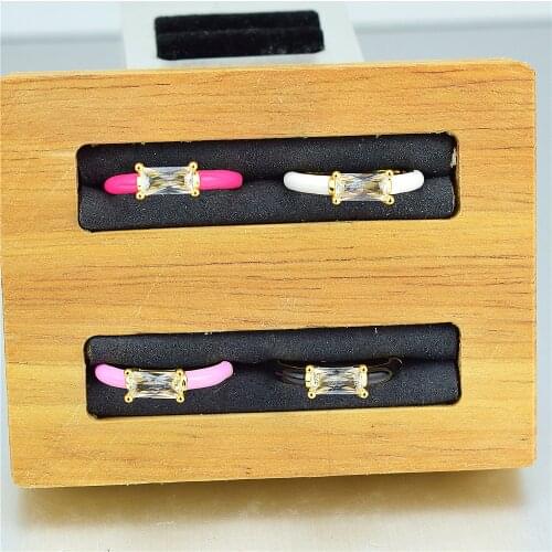 Square cz ring zircon charm enamel jewelry open adjustable fine ring ring jewelry ladies and men couple rings