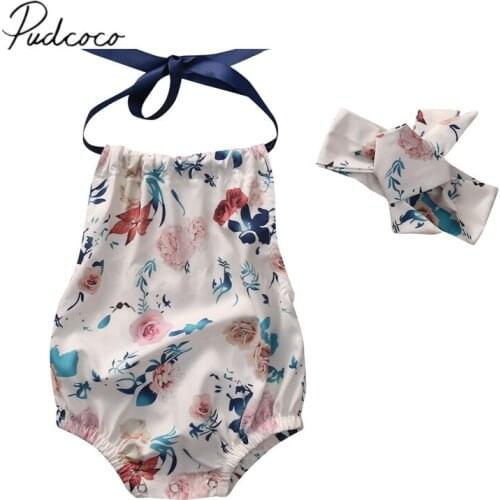 2018 Brand New Newborn Toddler Infant Baby Girl Floral Romper with Headband Straped Sleeveless Sunsuit Casual Jumpsuit 0-18M
