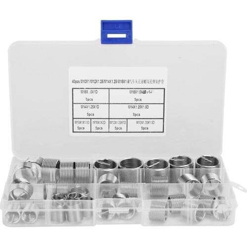 40 Pcs Screw Thread Repairing Kit Piston Cylinder Stainless Steel Rethreading Sleeve Kit Coiled Wire Helical Screw Sleeve Set