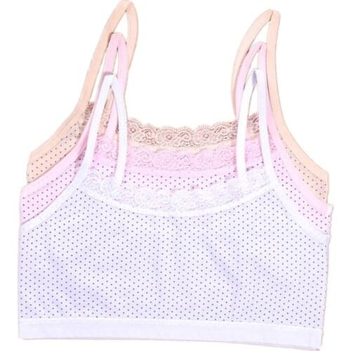 2pcs Young Girls Students Bra Dot Cotton Purbery Children Lace Underwear Kids Vest Bras Teenage Underclothes Undie