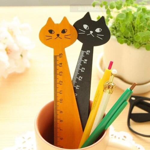 1pc Cute Cat Straight Wooden Ruler Kawaii Accessories Bullet Journal Tools Cartoon Korean Stationery Office School Supplies