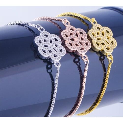 Fashion Jewelry Charm Zircon Flower Bracelets For Women Accessories Diy Copper Square Chain Bracelets & Bangles Bijoux Femme