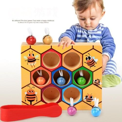 Montessori Hardworking Bee Hive Games for Children Clip Toys Wooden Leaning Educatinal Toys