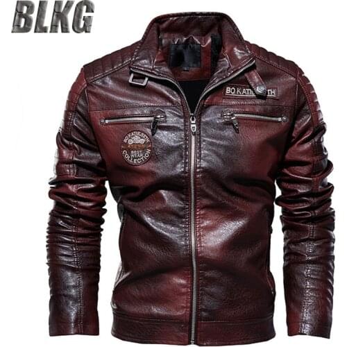 BLKG PU Leather Jacket Men Motorcycle Bike Leather Clothing Modern Fleece Faux Leather Jacket Men Veste Cuir Homme Size L-3XL