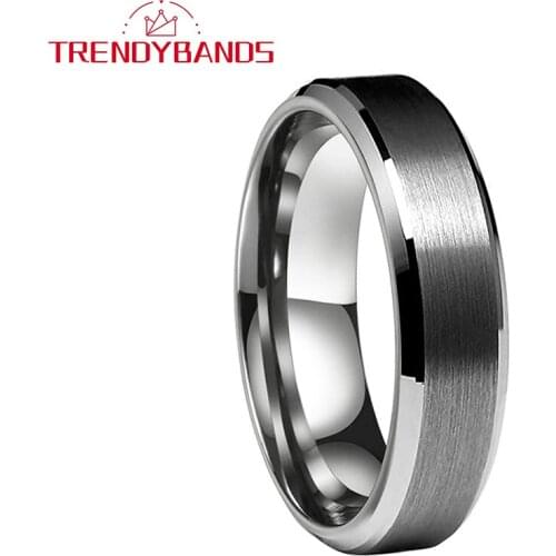 6MM Mens Womens Tungsten Carbide Engagement Rings Wedding Band Beveled Edges Brushed Finish Comfort Fit
