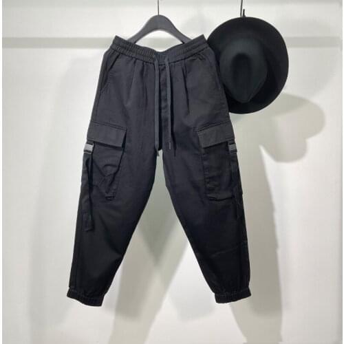 Owen Seak Men Casual Pencil Pants High Street Wear Mens Clothing England Sweatpants Preppy Autumn Winter Cross Black Pants