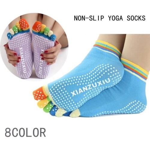 Top Quality Womens 5 Toes Cotton Colorful Socks Exercise Pilates Massage non-slip Sock Toe Five Fingers Girl Female Socks