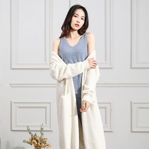 Latest Womens Pajamas Set Sleepwear Home Clothes Sweater Thick V Neck Nightwear Wick Yarn Loose Knitted Autumn And Winter Coat