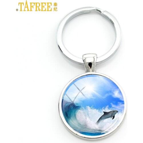 TAFREE charming Dolphin key chain ring holder for car bag pendant blue ocean sea animal men women Dolphin keychain jewelry J479