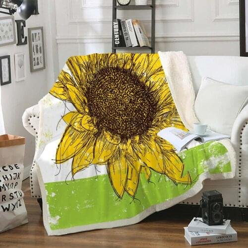 Sunflower Blanket Green Fresh Throw Blanket Floral Water Color Sherpa Fleece Blanket Soft Sofa Cozy Plush Blanket For Bed Sofa