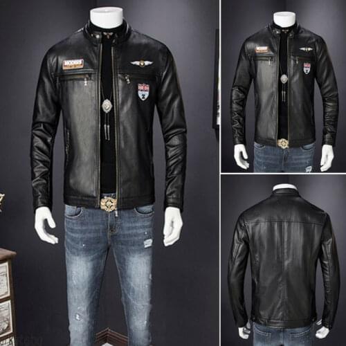 Fall Winter = Mens Leather Jackets Plus Size 3XL Coat of Mens Faux Coats Biker Motorcycle Male Classic Jacket Top Quality