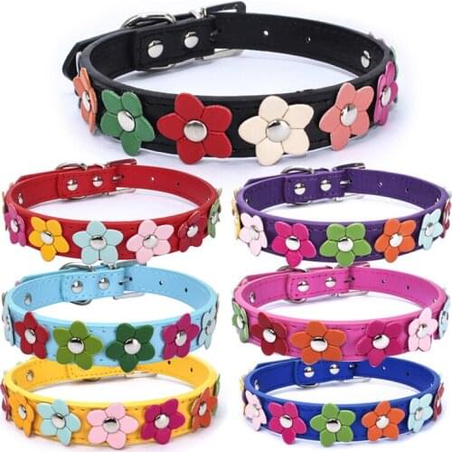 Flower Pet Collar PU Leather Dog Cats Necklace Adjustable Durable Simple Nice Pets Suppliers Accessories Puppy Kitten Collars
