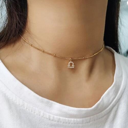 Elegant Star Zodiac Sign Charm Choker Necklace For Women 12 Constellation Cubic Zirconia Pendant Satellite Chain Jewelry DN275