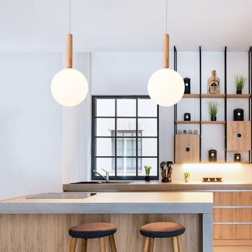 Nordic Solid Wood Restaurant Bar Pendent Lights Living Room Bedroom Kitchen Home Decor Light Fixtures Modern Glass Hanging Lamp
