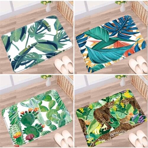 Green Leaf Doormat Tropical Plant Bathroom Mat Flower Animal Leopard Watercolor Cactus Leaves Non-slip Rug Kitchen Doormat Carpe