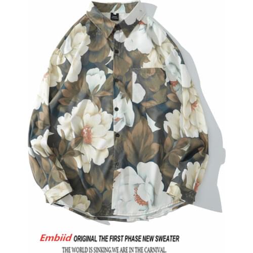 Summer New Style College Style Retro Trend Oil Painting Floral Shirt Mens Loose Baroque Vintage Ruffian Handsome Korean Shirt