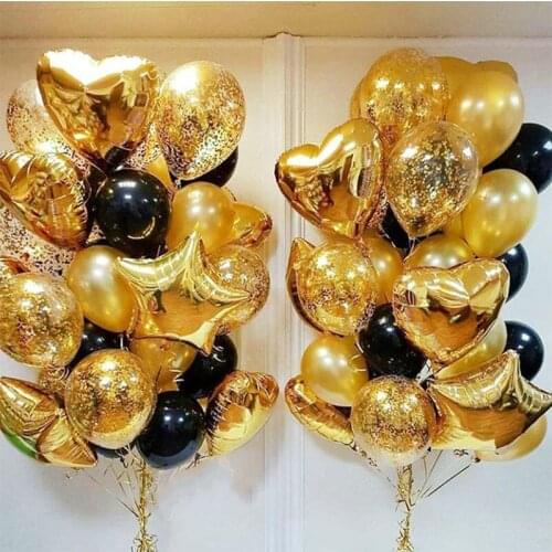 Gold Confetti Balloons Mixed 18inch Star Heart Foil Balloon Birthday Party Black Gold Latex Baloon Air Ball Wedding Decoration