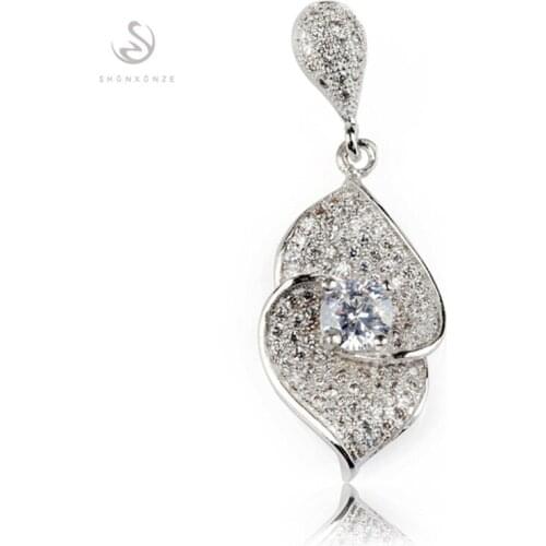 SHUNXUNZE christmas gifts Wedding pendants for women Jewelry Accessories dropshipping White Cubic Zirconia Rhodium Plated R3149