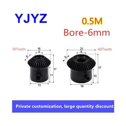 Steel Bevel Gear 0.5M 30T 40T 0.5Modulus 30Teeth 40Teeth With Inner Hole 6mm 90 Degree Drive Commutation Gears