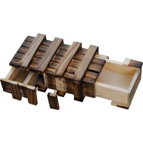 Vintage Wooden Puzzle Boxes with Secret Drawer Wooden Toys Kids Wood Toy Gift Magic Compartment Brain Teaser Educational Toy